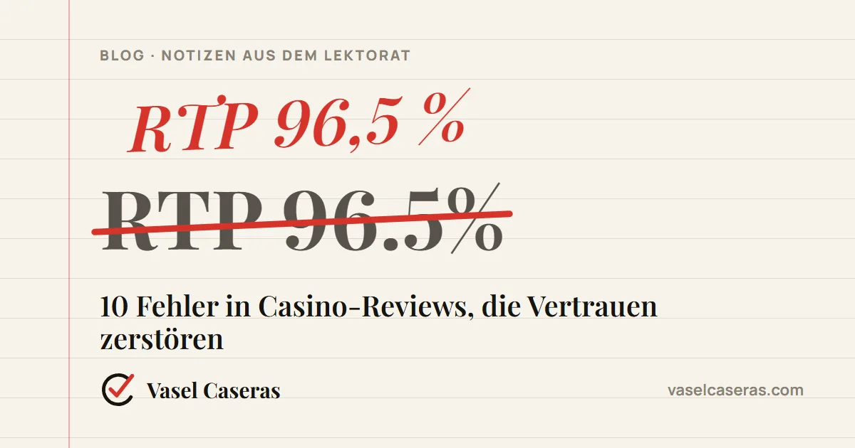 Korrektur in einem Casino-Review: „RTP 96.5%“ korrigiert zu „RTP 96,5 %“