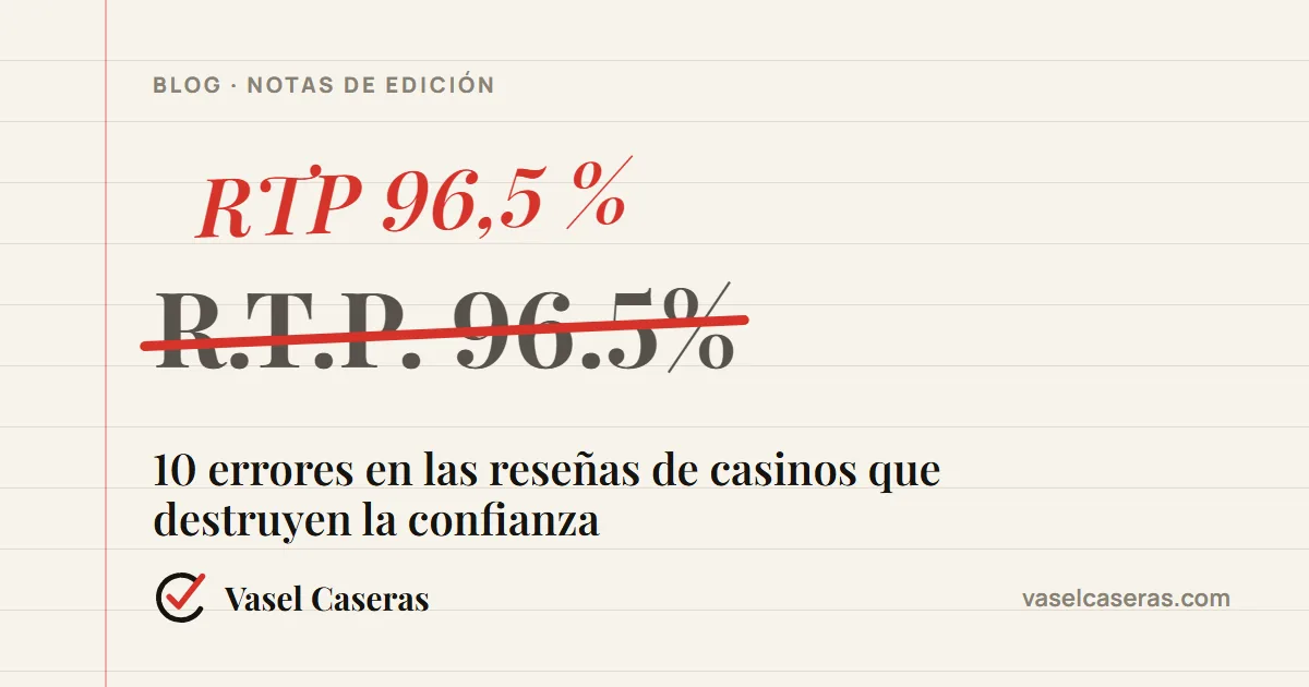 Corrección en una reseña de casino: «R.T.P. 96.5%» corregido a «RTP 96,5 %»