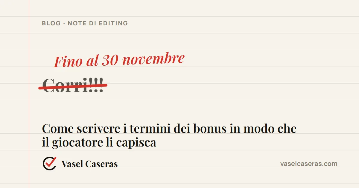 Correzione: «Corri!!!» sostituito con «Fino al 30 novembre»