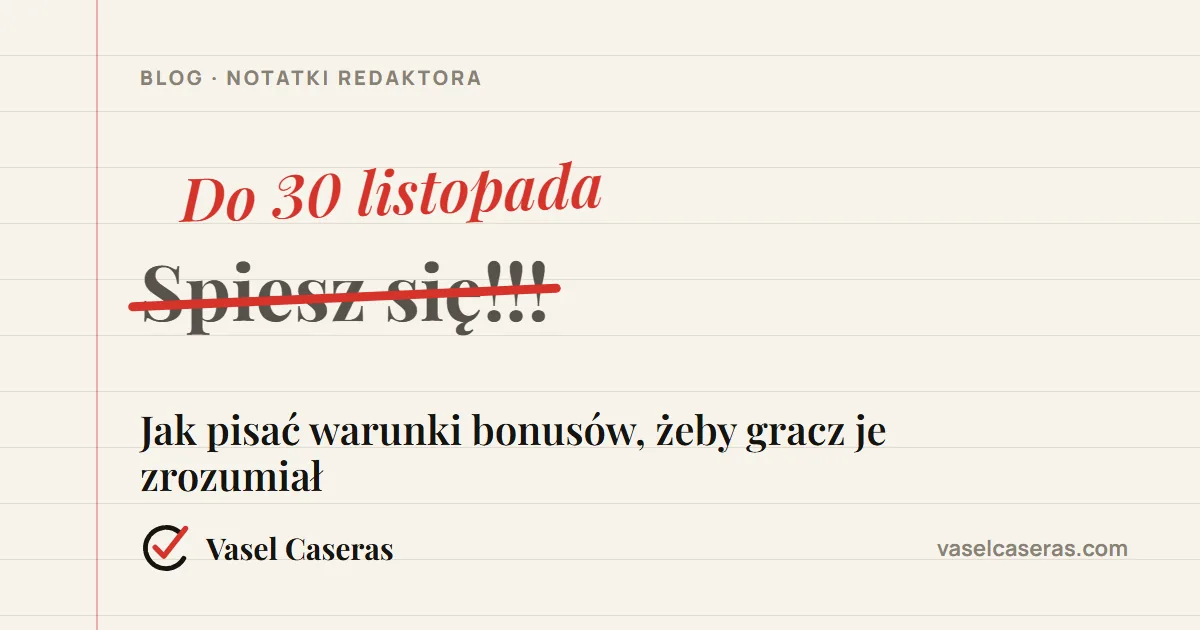 Korekta: „Spiesz się!!!” zastąpione przez „Do 30 listopada”